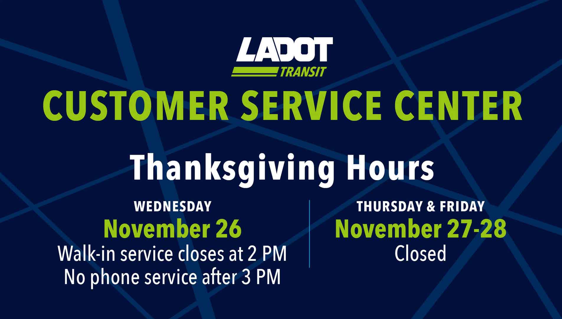 Customer Service Center Thanksgiving hours banner