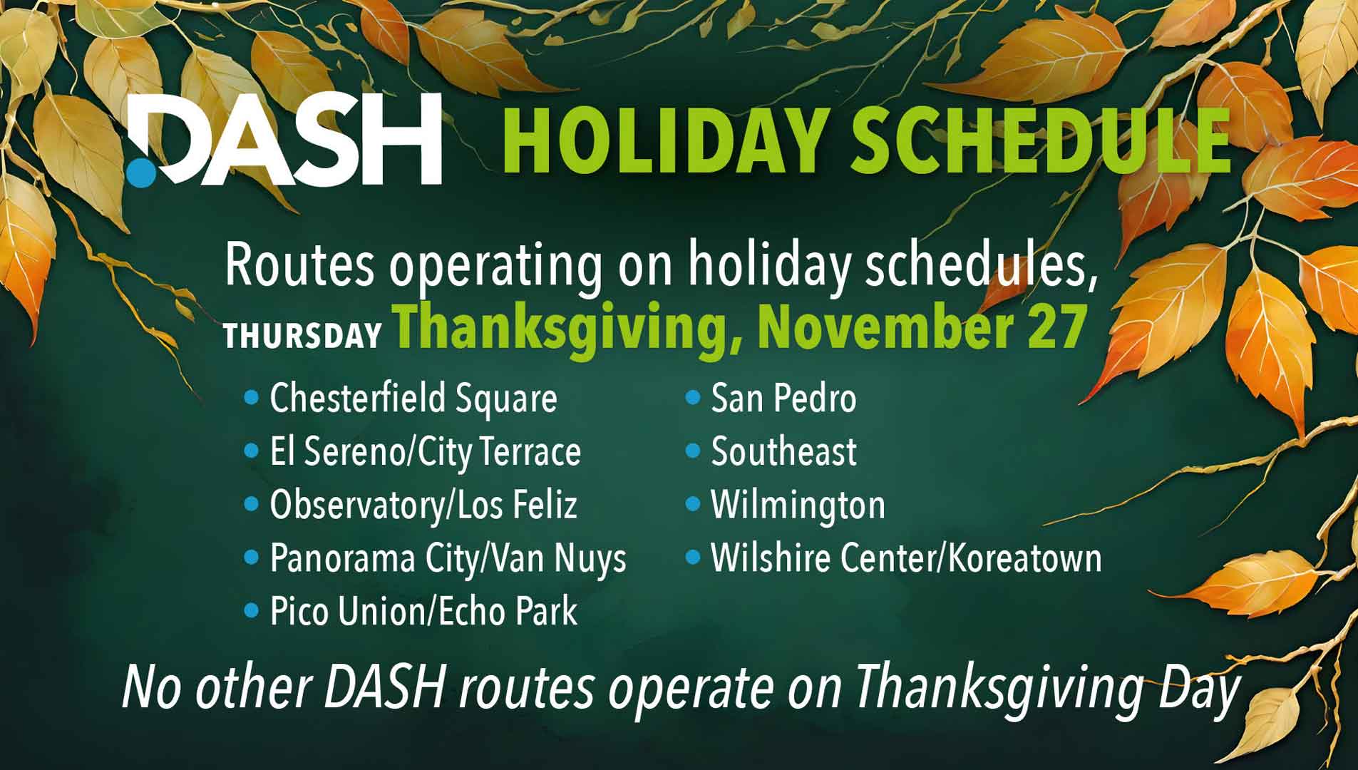 DASH Holiday Schedule banner